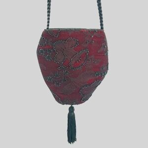 Lisa Brett unique red velvet beaded lace tassel shoulder bag evening bag